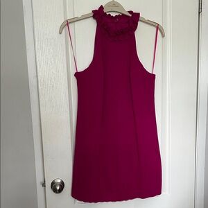 Trina Turk Fuchsia Halter Mini Dress with Ruffle Collar